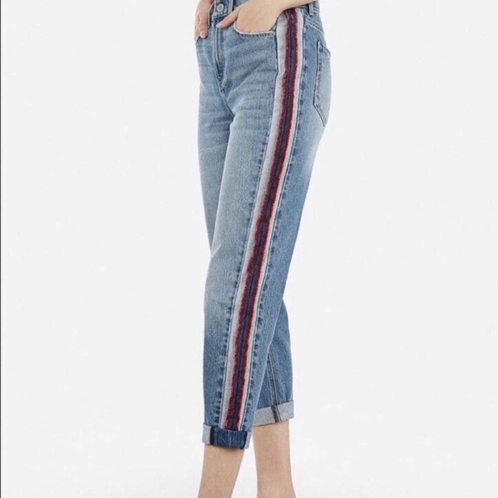 Express NWT Striped Girlfriend Crop Jeans